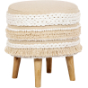 Buy Pouffe Stool in Boho Bali Style, Wood and Cotton - Isabella Bali Ivory 60262 - in the UK
