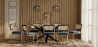 Buy Pack Industrial Wooden Table (200cm) & 8 Rattan and Velvet Mesh Chairs - Jenka Dark blue 60594 - in the UK