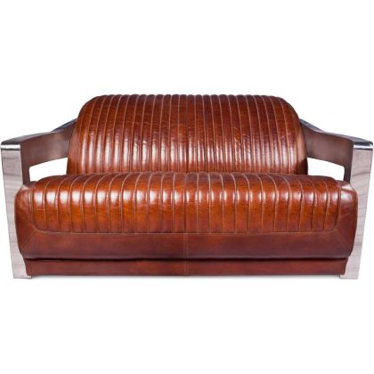 Buy Design Sofa Churchill Lounge - 2 places - Premium Leather & Stainless Steel Vintage brown 48369 with a guarantee 