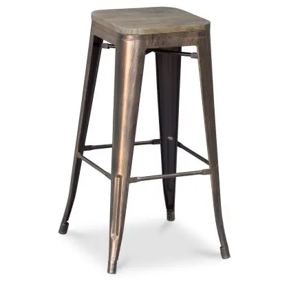 Buy Industrial Design Bar Stool - Wood & Steel - 76cm - Metalix Industriel 54406 - in the UK 