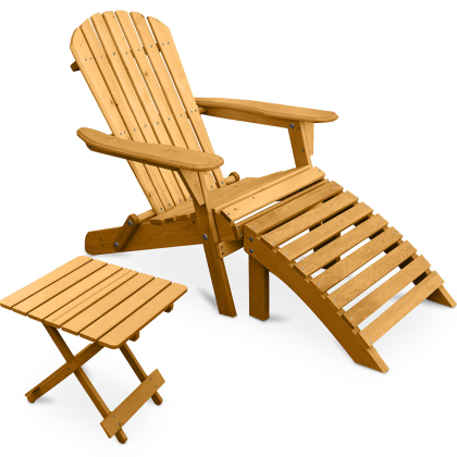 Buy Adirondack Garden long Chair + Footrest + Table Wood Outdoor Furniture Set - Anela Red 60010 in the United Kingdom 