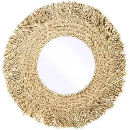 Buy Wall Mirror - Boho Bali Round Design (60 cm) - Paui Natural wood 60061 at MyFaktory 