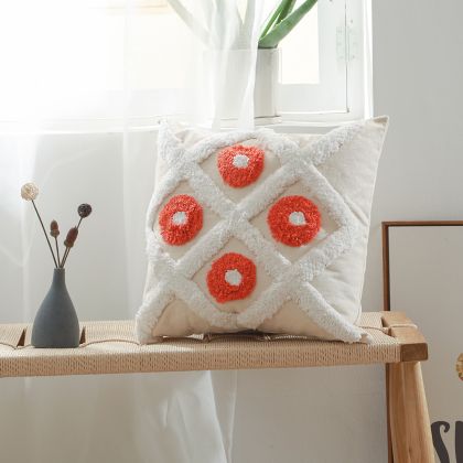 Buy Square Cotton Cushion Boho Bali Style (45x45 cm) cover + filling - Pineka Orange 60171 - in the UK 