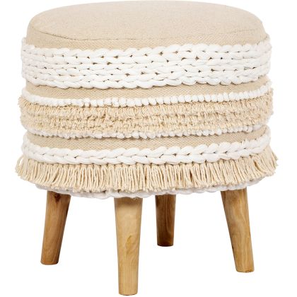 Buy Pouffe Stool in Boho Bali Style, Wood and Cotton - Isabella Bali Ivory 60262 - in the UK 