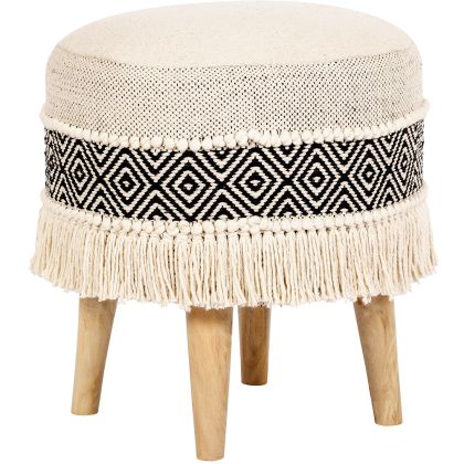 Buy Pouffe Stool in Boho Bali Style, Wood and Cotton - Joan Bali Black 60263 home delivery 