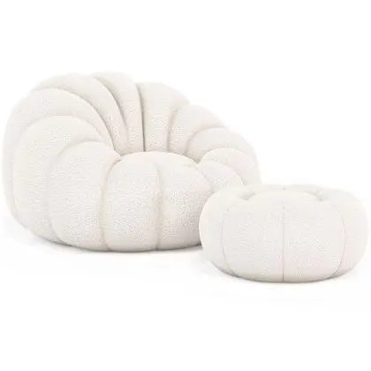Buy Upholstered Armchair with Ottoman - White Boucle - Calera White 60542 in the United Kingdom