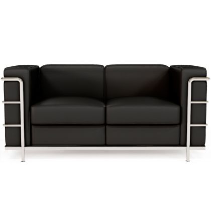Buy 2-Seater Sofa - Upholstered in Vegan Leather - Bour Black 60658 with a guarantee 