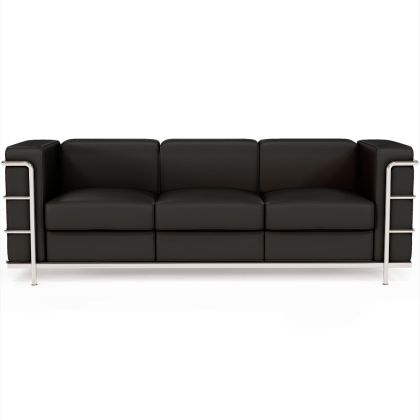 Buy 3-Seater Sofa - Upholstered in Vegan Leather - Bour Black 60659 in the United Kingdom 