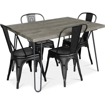 Buy Grey Hairpin 120x90 Dining Table + X4 Bistrot Metalix Chair Black 59923 - prices