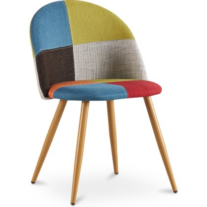 Buy Dining Chair Accent Patchwork Upholstered Scandi Retro Design Wooden Legs - Bennett Fiona Multicolour 59934 in the United Kingdom
