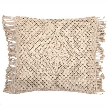 Buy Square Cotton Cushion in Boho Bali Style cover + filling - Mecanda Cream 60199 - prices