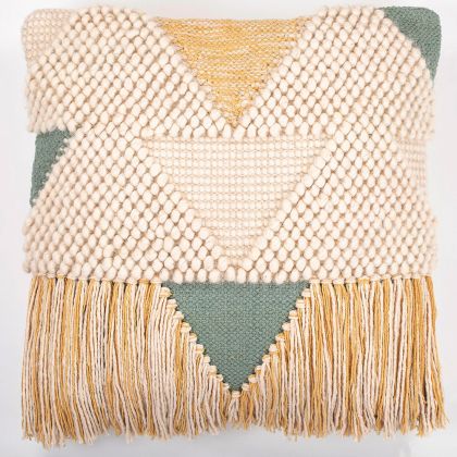 Buy Square Cushion in Boho Bali Style, Cotton & Wool cover + filling - Metsal Multicolour 60201 in the United Kingdom