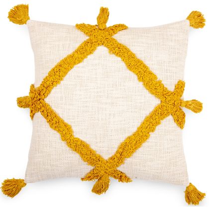 Buy Square Cotton Cushion in Boho Bali Style cover + filling - Olra Yellow 60204 with a guarantee