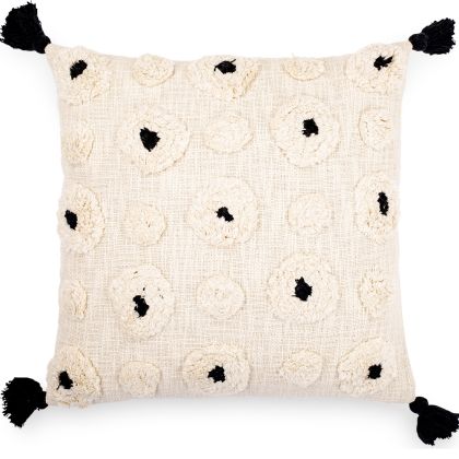 Buy Square Cotton Cushion in Boho Bali Style cover + filling - Clara Black 60223 in the United Kingdom