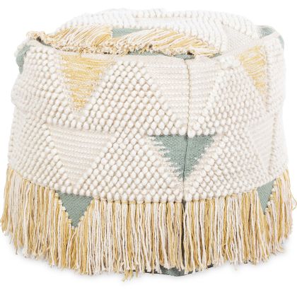 Buy Pouffe Boho Bali , Square in Cotton and wool- Janet Bali Multicolour 60248 in the United Kingdom