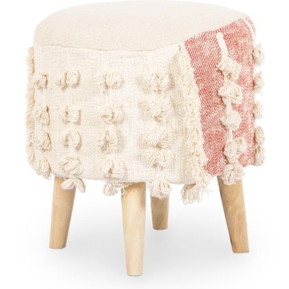 Buy Pouffe Stool in Boho Bali Style, Wood and Cotton - Vanessa Bali Beige 60260 in the United Kingdom