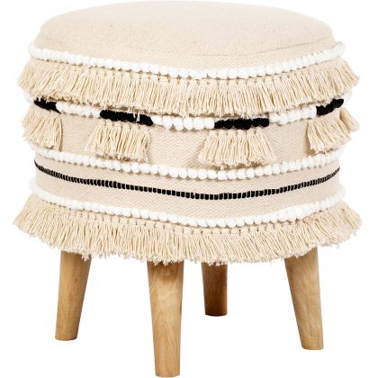 Buy Pouffe Stool in Boho Bali Style, Wood and Cotton - Jessie Bali Cream 60266 - prices
