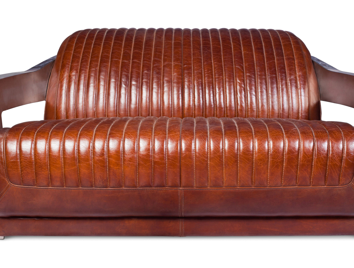 Buy Design Sofa Churchill Lounge - 2 places - Premium Leather & Stainless Steel Vintage brown 48369 - in the UK