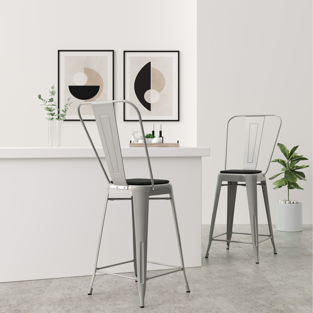 Buy Bistrot Metalix square bar stool with backrest - 60cm Grey blue 58410 - in the UK