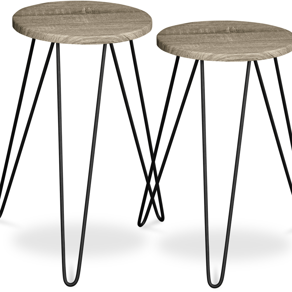 Buy X2 industrial auxiliary tables with Hairpin legs - Wood and metal Grey 59463 - prices