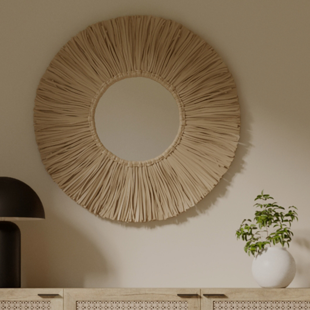 Buy Wall Mirror - Boho Bali Round Design (60 cm) - Gaui Natural wood 60057 with a guarantee