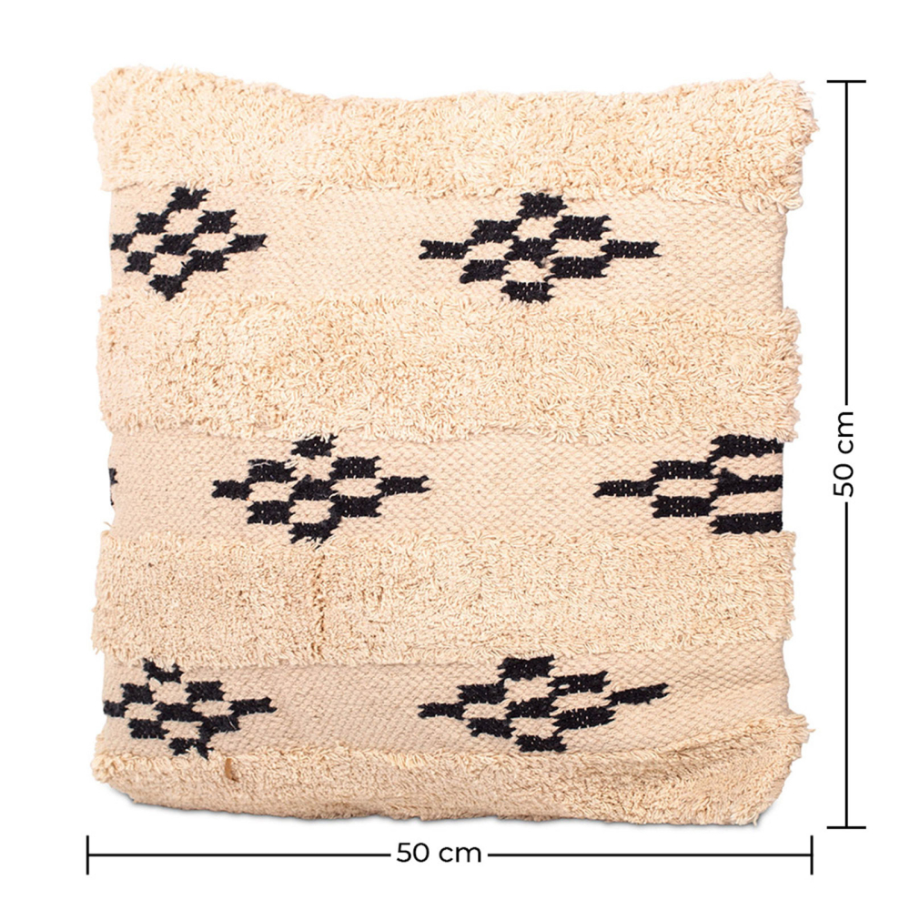 Buy Square Cotton Cushion in Boho Bali Style cover + filling - Narcissa White / Black 60189 home delivery