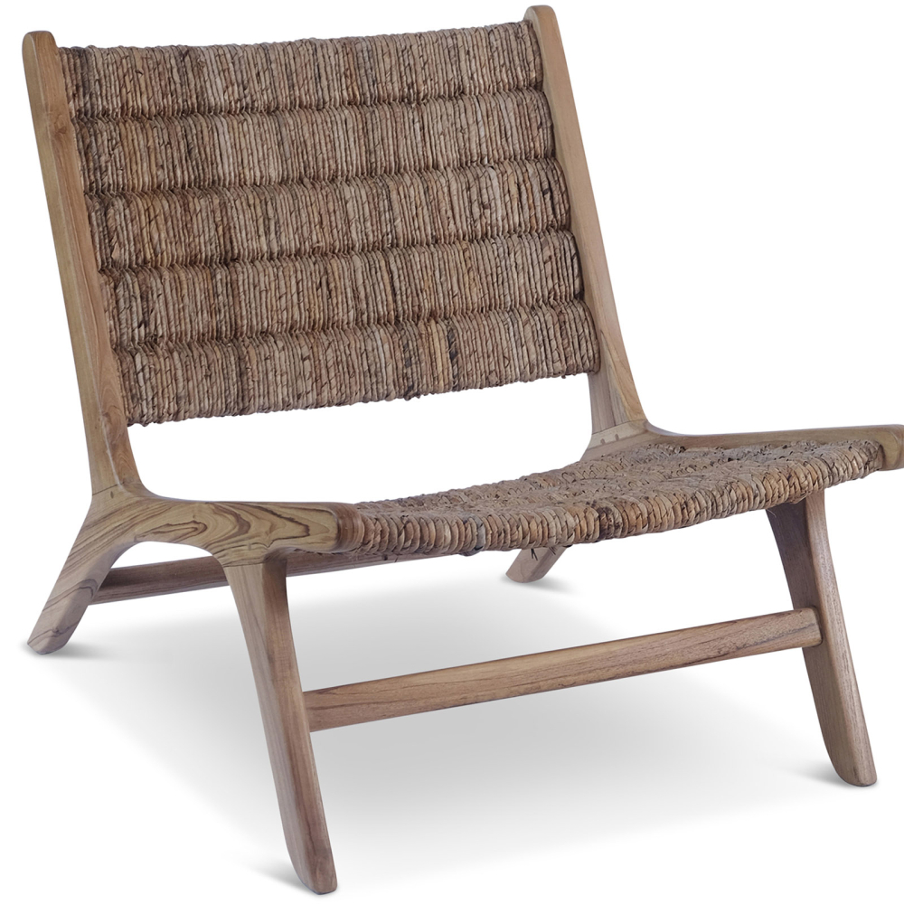 Buy Armchair in Boho Bali Style, Rattan and Teak Wood - Hewar Natural 60475 - in the UK