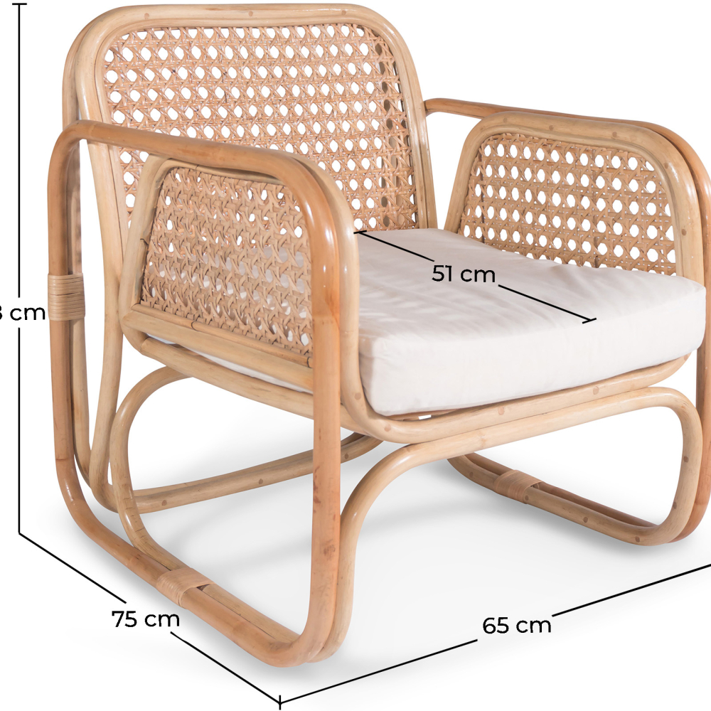Buy Rattan Armchair with Cushion, Boho Bali Design - Leta White 60300 in the United Kingdom