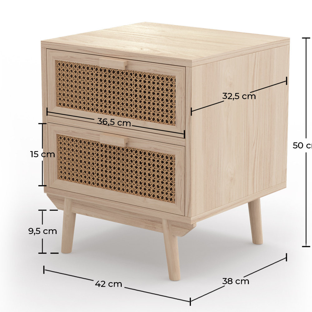 Buy Rattan Bedside Table with Drawers, Boho Bali Style - Wada Natural 60509 - prices