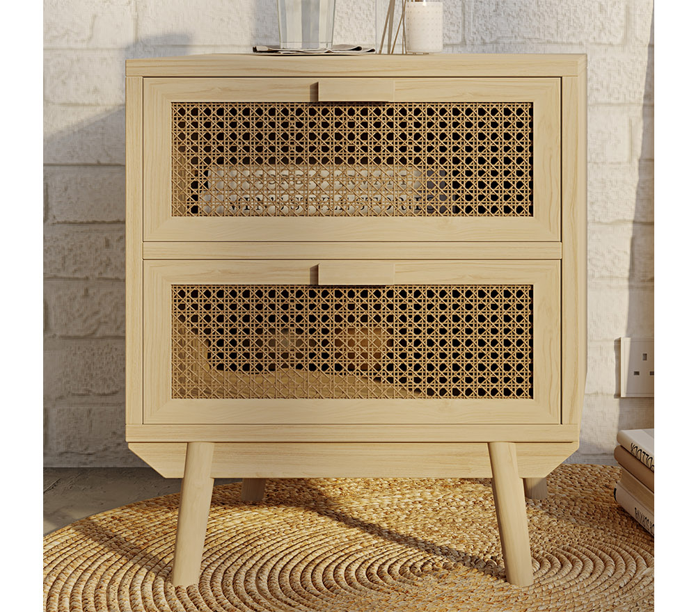 Buy Rattan Bedside Table with Drawers, Boho Bali Style - Wada Natural 60509 - in the UK