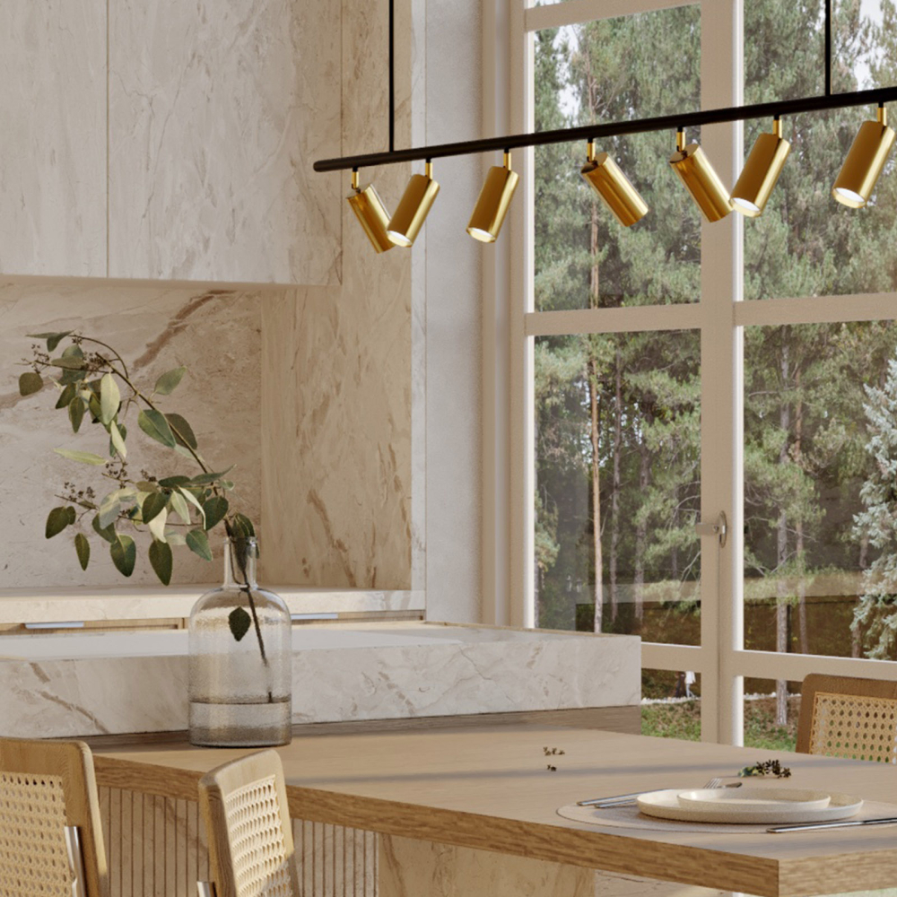Buy Rail Ceiling Lamp - 7 Adjustable Gold Spotlights - 140CM - Lark Gold 60517 - prices