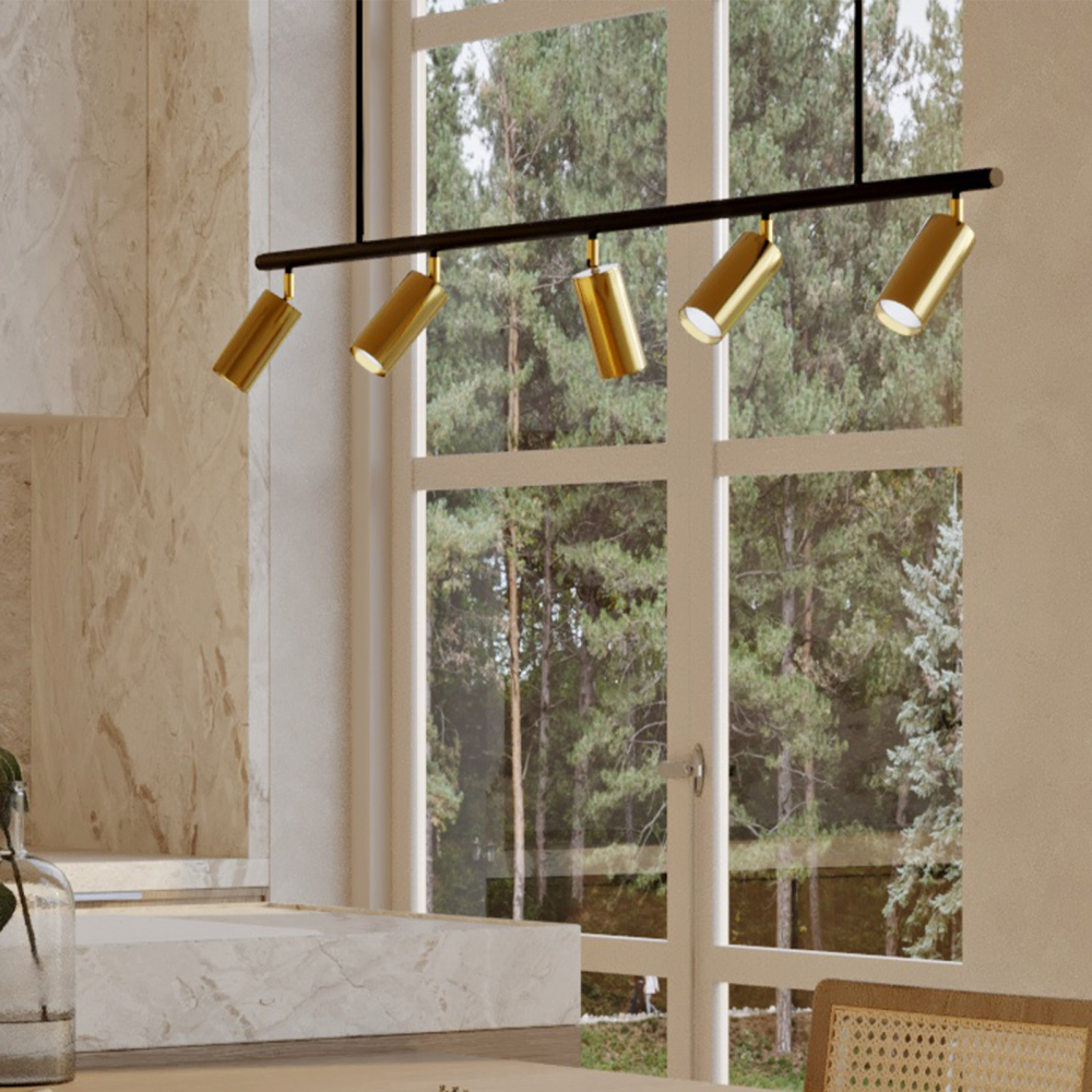 Buy Rail Ceiling Lamp - 5 Adjustable Gold Spotlights - 110CM - Lark Gold 60518 - prices