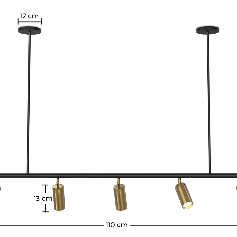 Buy Rail Ceiling Lamp - 5 Adjustable Gold Spotlights - 110CM - Lark Gold 60518 - in the UK