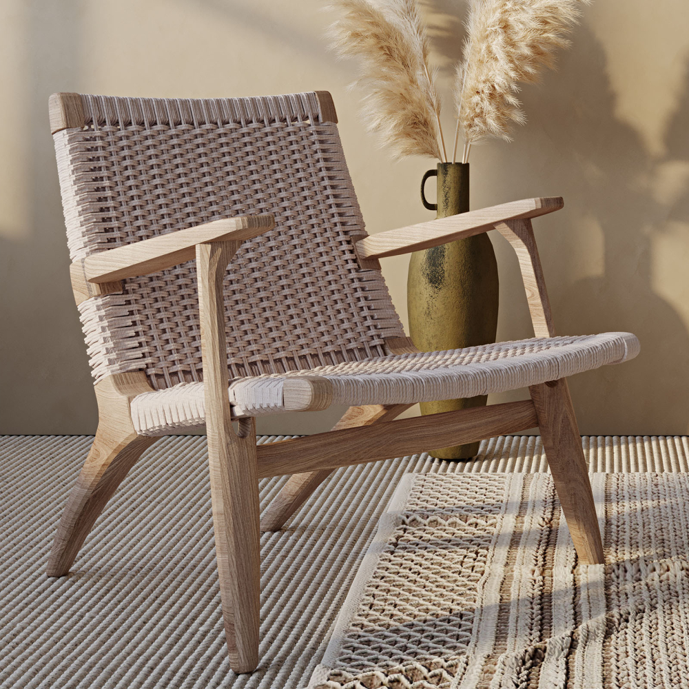 Buy Armchair Boho Bali Style Bukit in Solid Wood Natural wood 57153 - in the UK