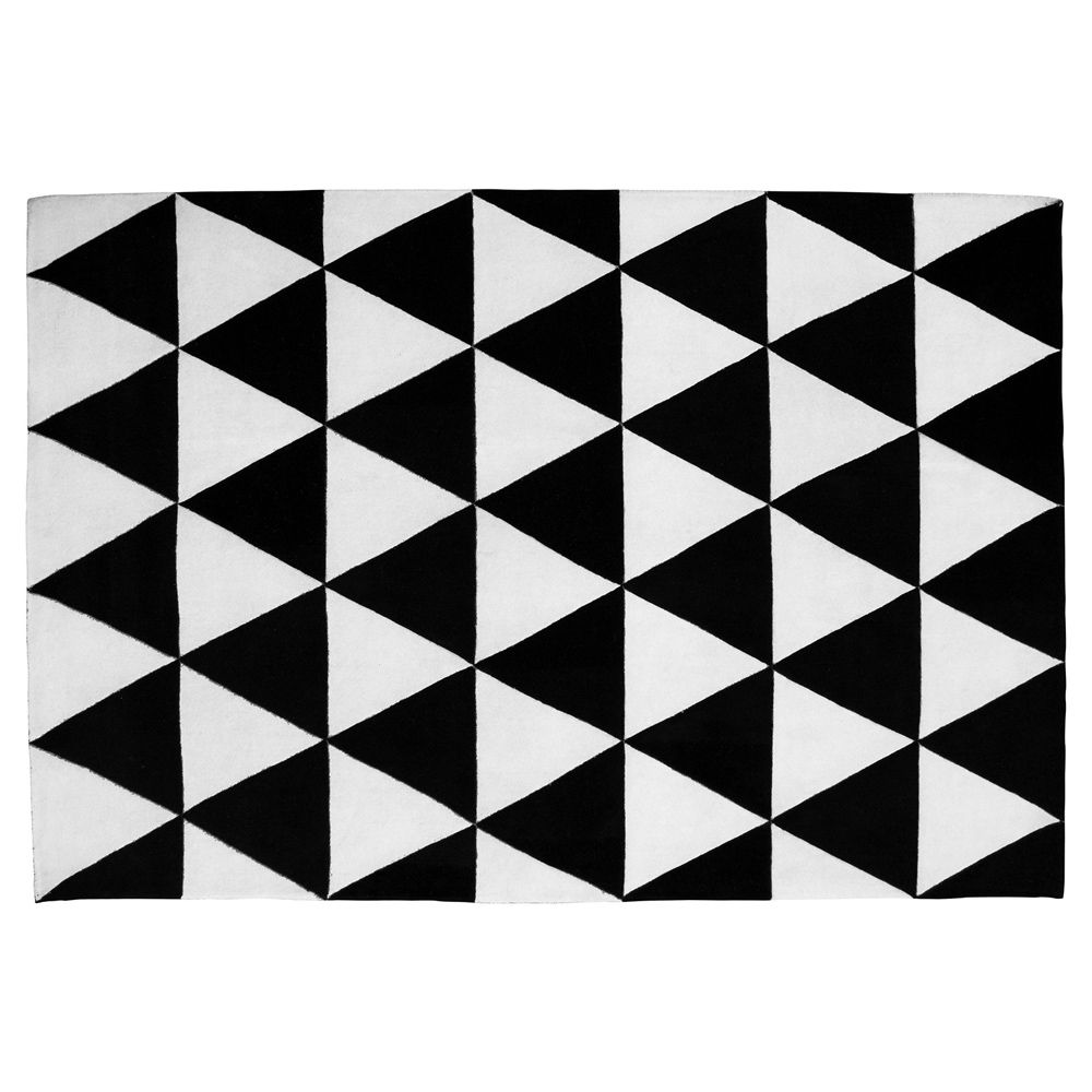  Buy Triangles Design Rug - Wool - Trya White / Black 58452 - in the UK