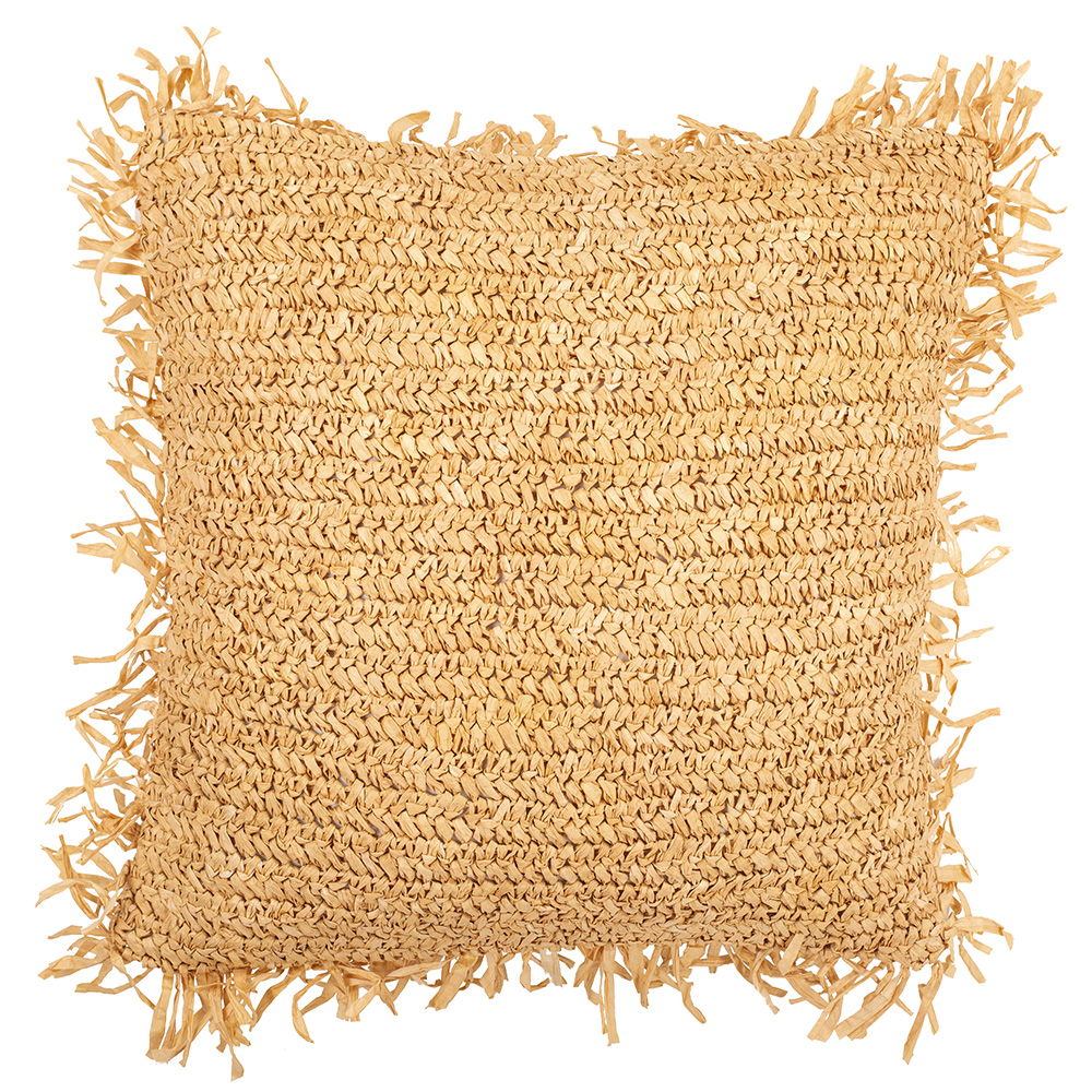  Buy Square Boho Bali Cushion, Raffia cover + filling - Alizon Natural 60197 - in the UK