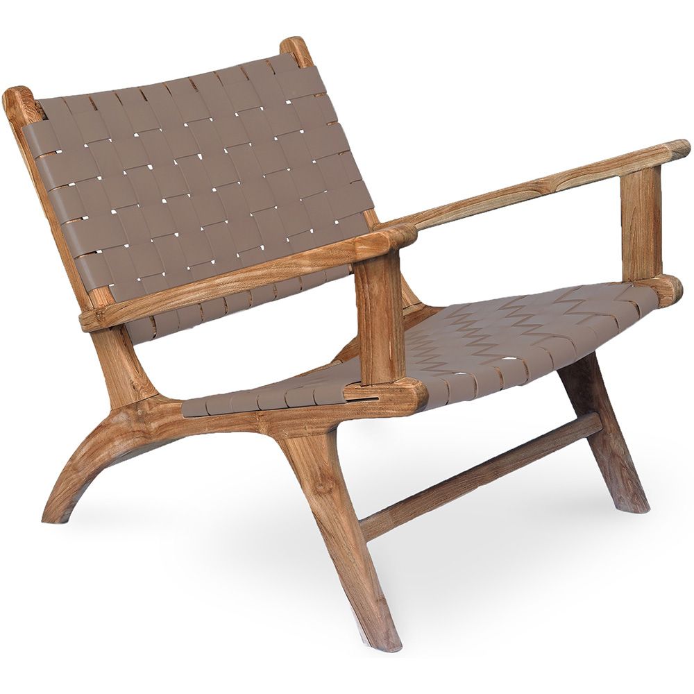  Buy Armchair, Bali Boho Style, Leather and teak wood - Grau Brown 60466 - in the UK
