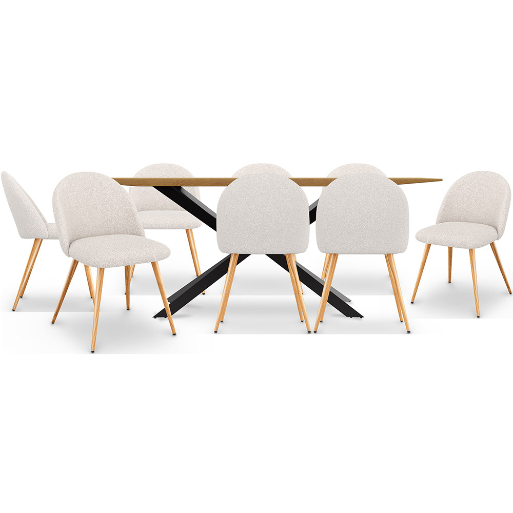  Buy Pack Industrial Wooden Table (220cm) & 8 Bouclé Upholstered Chairs - Bennett White 60558 - in the UK
