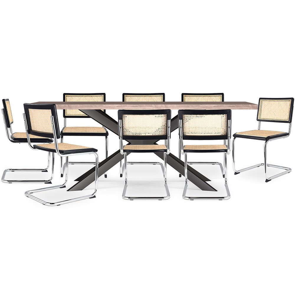  Buy Pack Industrial Wooden Table (200cm) & 8 Rattan Mesh Chairs - Lia Black 60589 - in the UK