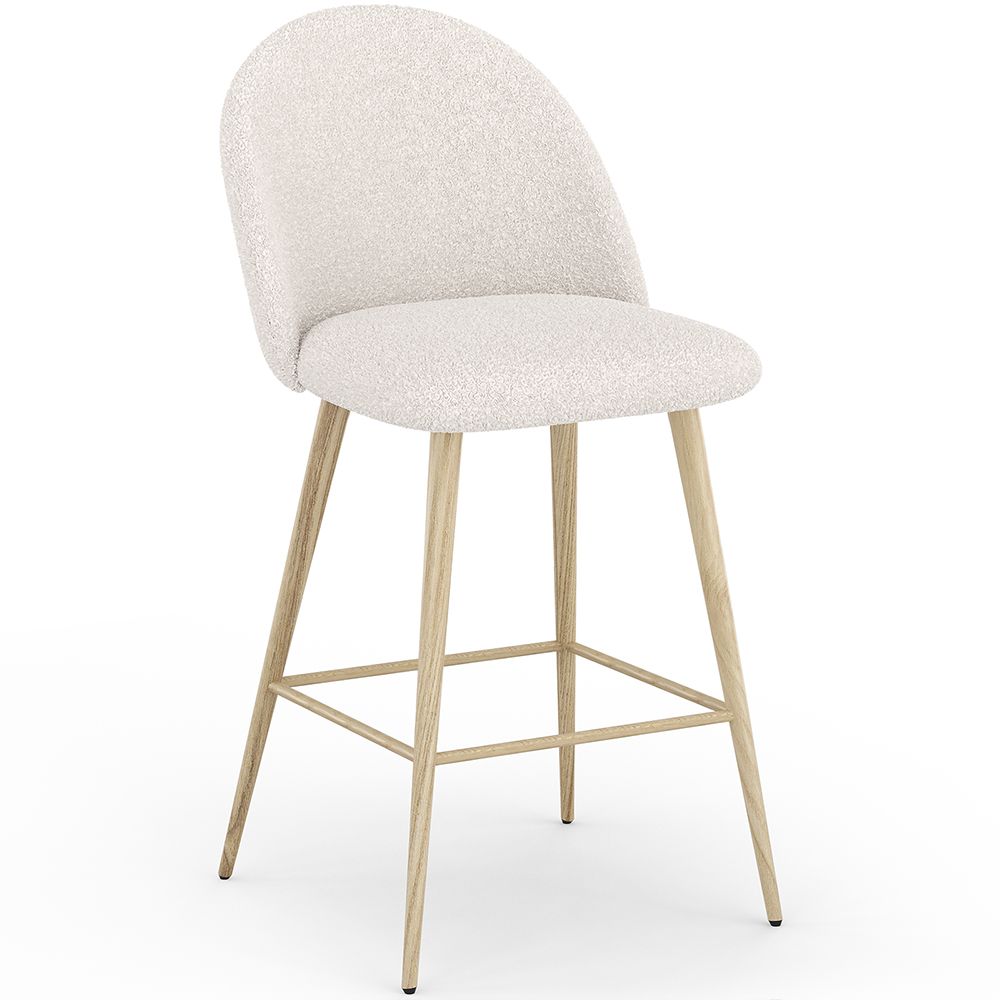  Buy Stool Upholstered in Bouclé Fabric - Scandinavian Design - 66cm - Bennett White 61285 - in the UK