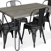 Grey Hairpin 120x90 Dining Table + X4 Bistrot Metalix Chair Black 59923 photo 1 Buy Grey Hairpin 120x90 Dining Table + X4 Bistrot Metalix Chair Black 59923 - in the UK