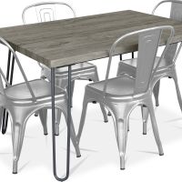 Grey Hairpin 120x90 Dining Table + X4 Bistrot Metalix Chair Silver 59923 photo 2 Buy Grey Hairpin 120x90 Dining Table + X4 Bistrot Metalix Chair Silver 59923 - prices