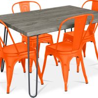 Grey Hairpin 120x90 Dining Table + X4 Bistrot Metalix Chair Orange 59923 photo 3 Buy Grey Hairpin 120x90 Dining Table + X4 Bistrot Metalix Chair Orange 59923 at MyFaktory