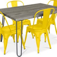 Grey Hairpin 120x90 Dining Table + X4 Bistrot Metalix Chair Yellow 59923 photo 4 Buy Grey Hairpin 120x90 Dining Table + X4 Bistrot Metalix Chair Yellow 59923 in the United Kingdom