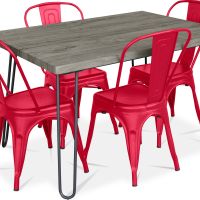 Grey Hairpin 120x90 Dining Table + X4 Bistrot Metalix Chair Red 59923 photo 5 Buy Grey Hairpin 120x90 Dining Table + X4 Bistrot Metalix Chair Red 59923 home delivery