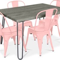 Grey Hairpin 120x90 Dining Table + X4 Bistrot Metalix Chair Pastel orange 59923 photo 7 Buy Grey Hairpin 120x90 Dining Table + X4 Bistrot Metalix Chair Pastel orange 59923 - prices