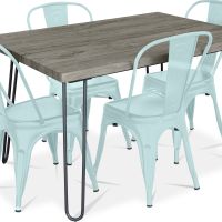 Grey Hairpin 120x90 Dining Table + X4 Bistrot Metalix Chair Pale green 59923 photo 9 Buy Grey Hairpin 120x90 Dining Table + X4 Bistrot Metalix Chair Pale green 59923 in the United Kingdom