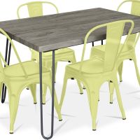 Grey Hairpin 120x90 Dining Table + X4 Bistrot Metalix Chair Pastel yellow 59923 photo 10 Buy Grey Hairpin 120x90 Dining Table + X4 Bistrot Metalix Chair Pastel yellow 59923 home delivery
