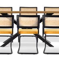 Pack Industrial Wooden Table (220cm) & 8 Rattan and Velvet Mesh Chairs - Nema Mustard 60554 photo 1 Buy Pack Industrial Wooden Table (220cm) & 8 Rattan and Velvet Mesh Chairs - Nema Mustard 60554 - in the UK
