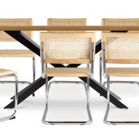 Pack Industrial Wooden Table (220cm) & 8 Rattan Mesh Chairs - Lia Natural 60562 photo 1 Buy Pack Industrial Wooden Table (220cm) & 8 Rattan Mesh Chairs - Lia Natural 60562 - in the UK